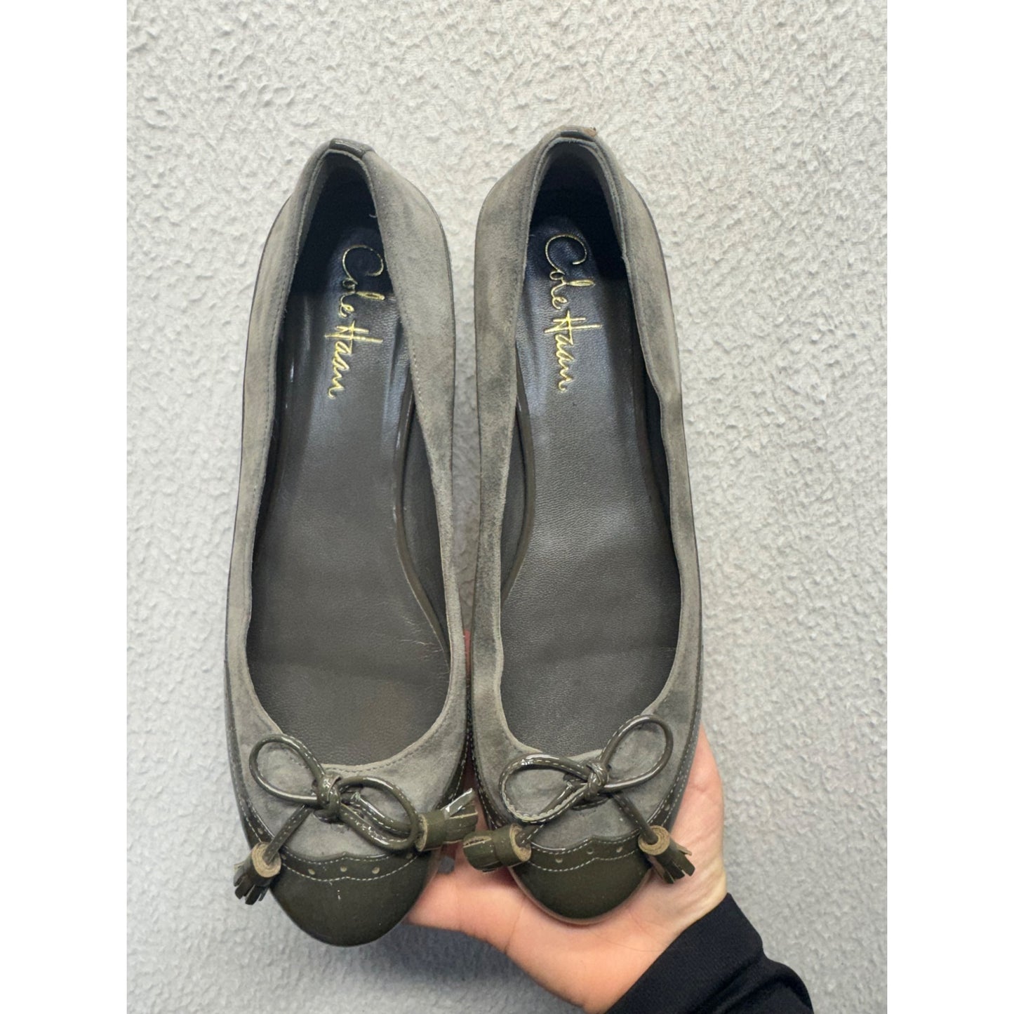 Cole Haan Gray & Olive Suede Patent Leather Ballet Flats Size 7B #9466