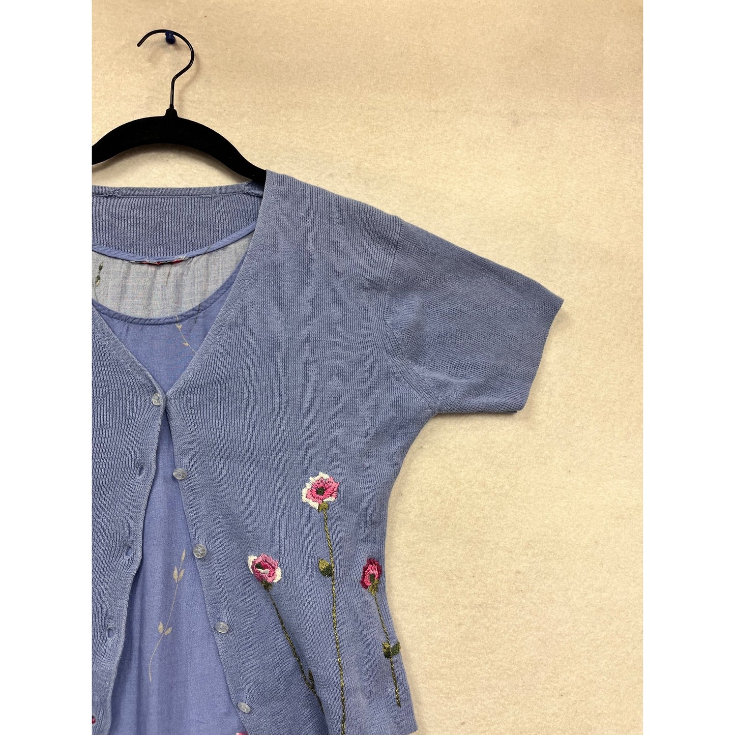 Womens S Purple Embroidered Dress & Cardigan Set With Floral Design #964A