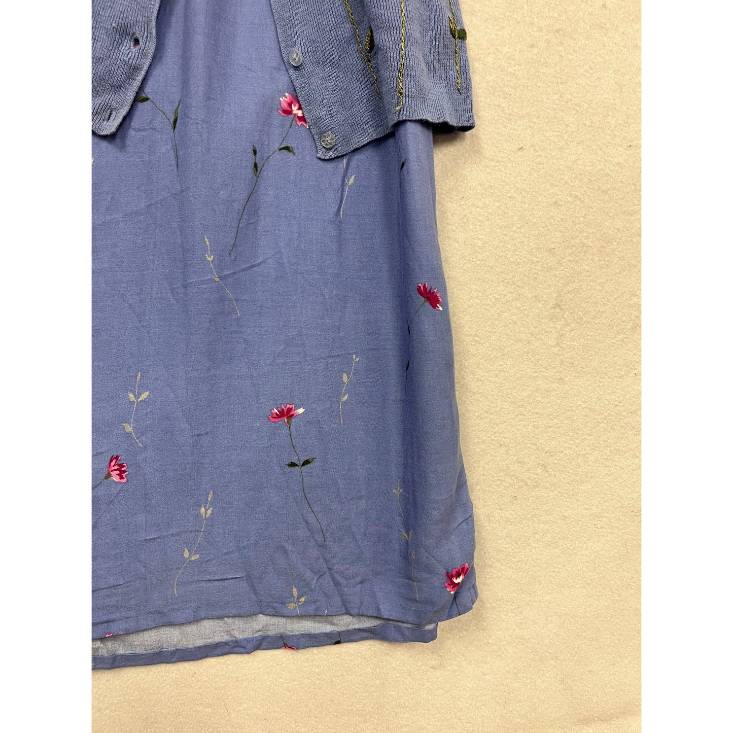 Womens S Purple Embroidered Dress & Cardigan Set With Floral Design #964A