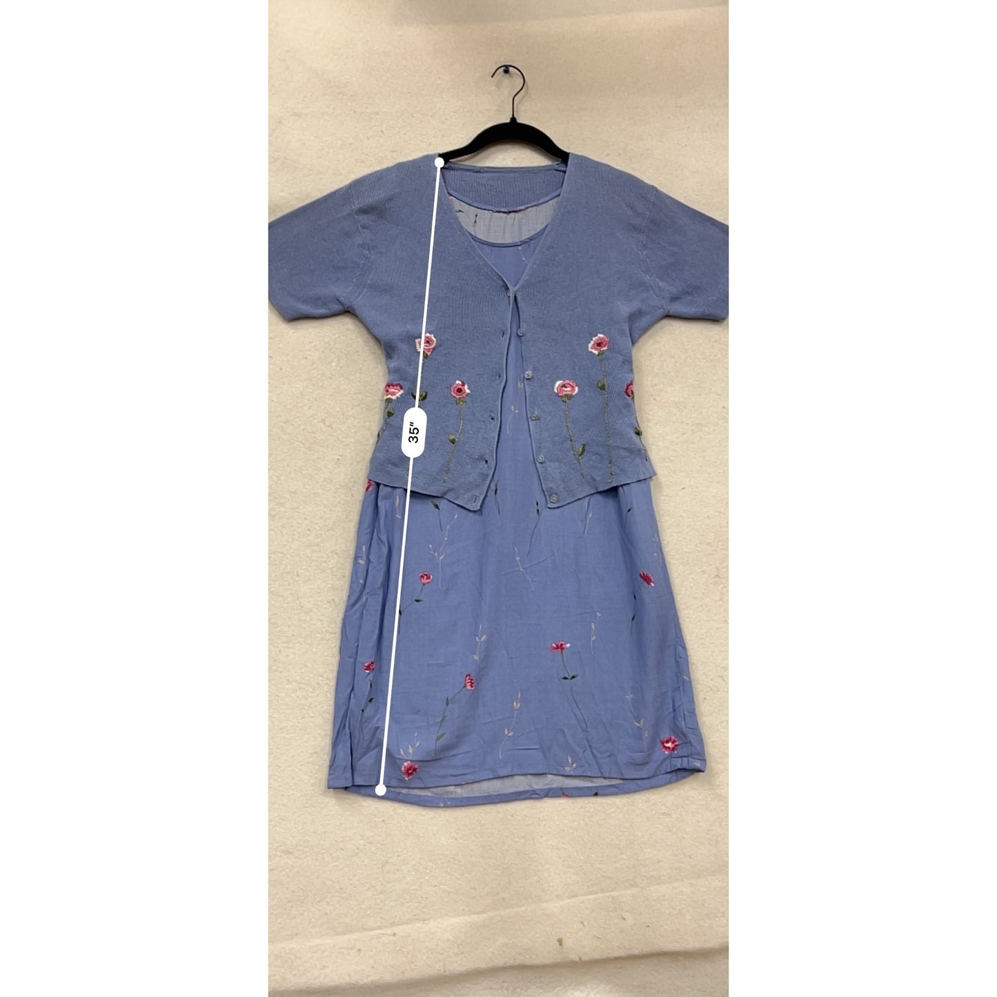 Womens S Purple Embroidered Dress & Cardigan Set With Floral Design #964A