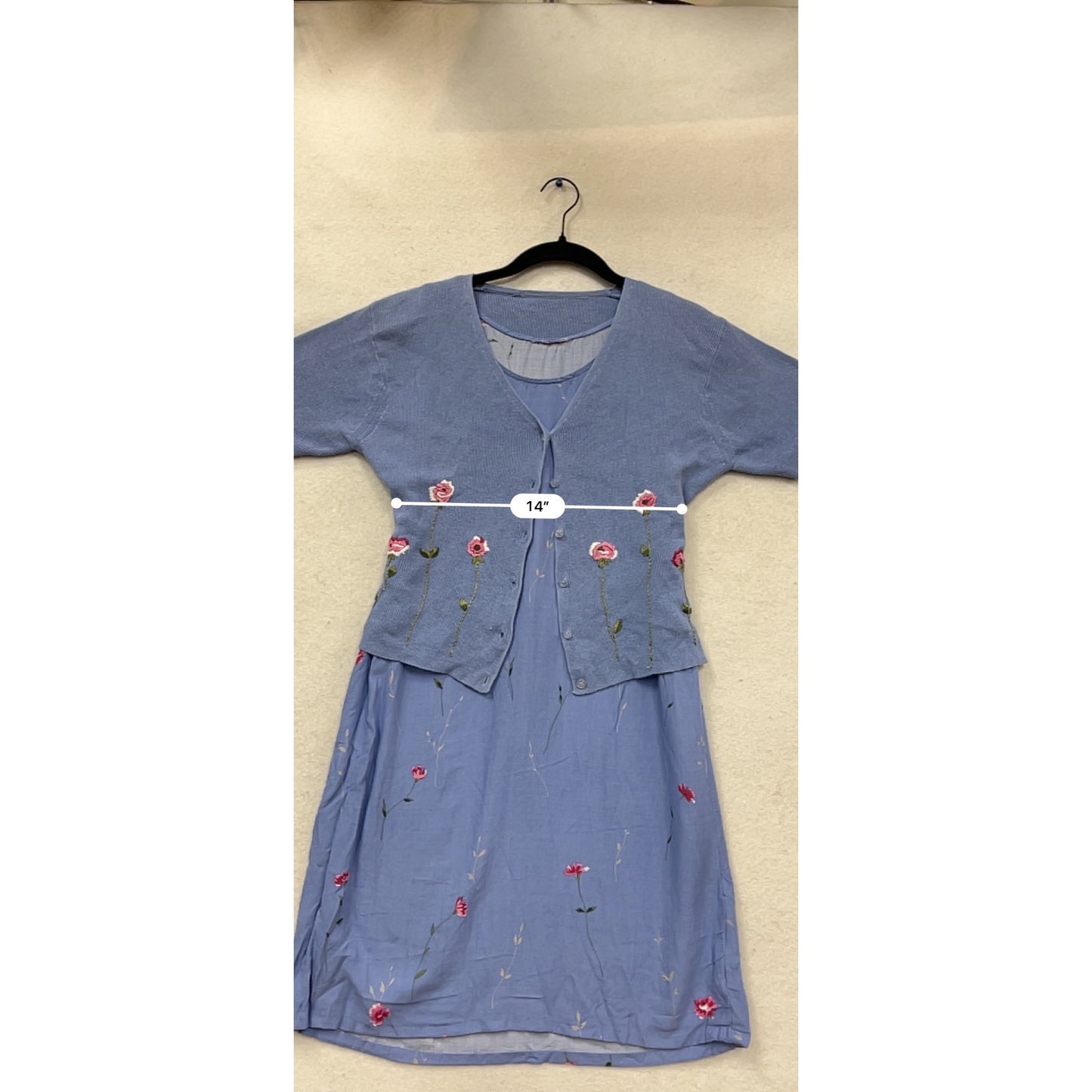 Womens S Purple Embroidered Dress & Cardigan Set With Floral Design #964A