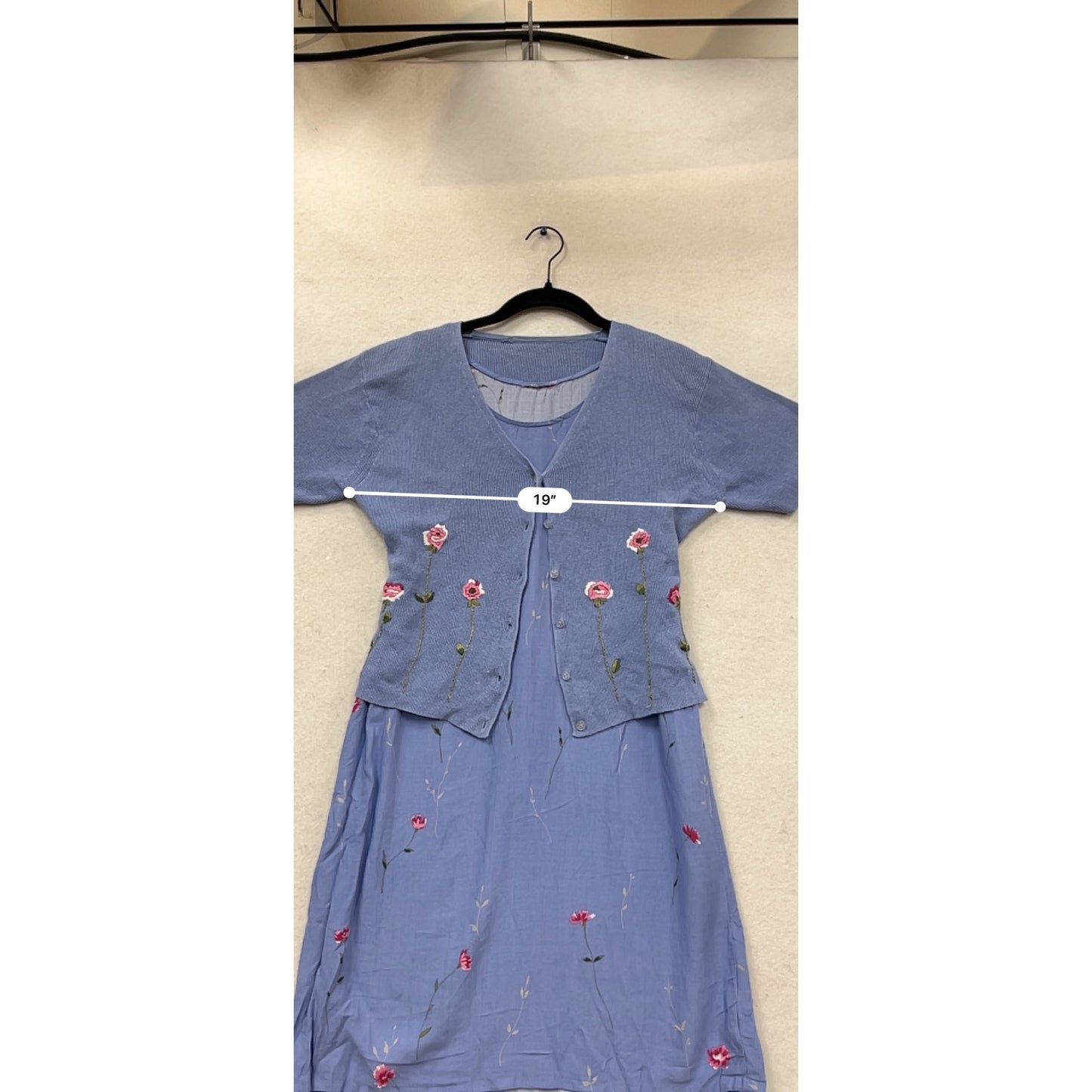 Womens S Purple Embroidered Dress & Cardigan Set With Floral Design #964A