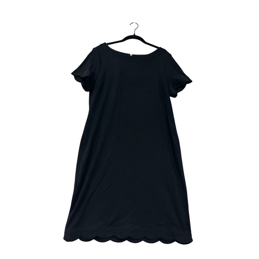 Talbots Womens L Black Scalloped Hem Cotton Short Sleeve Dress #64A