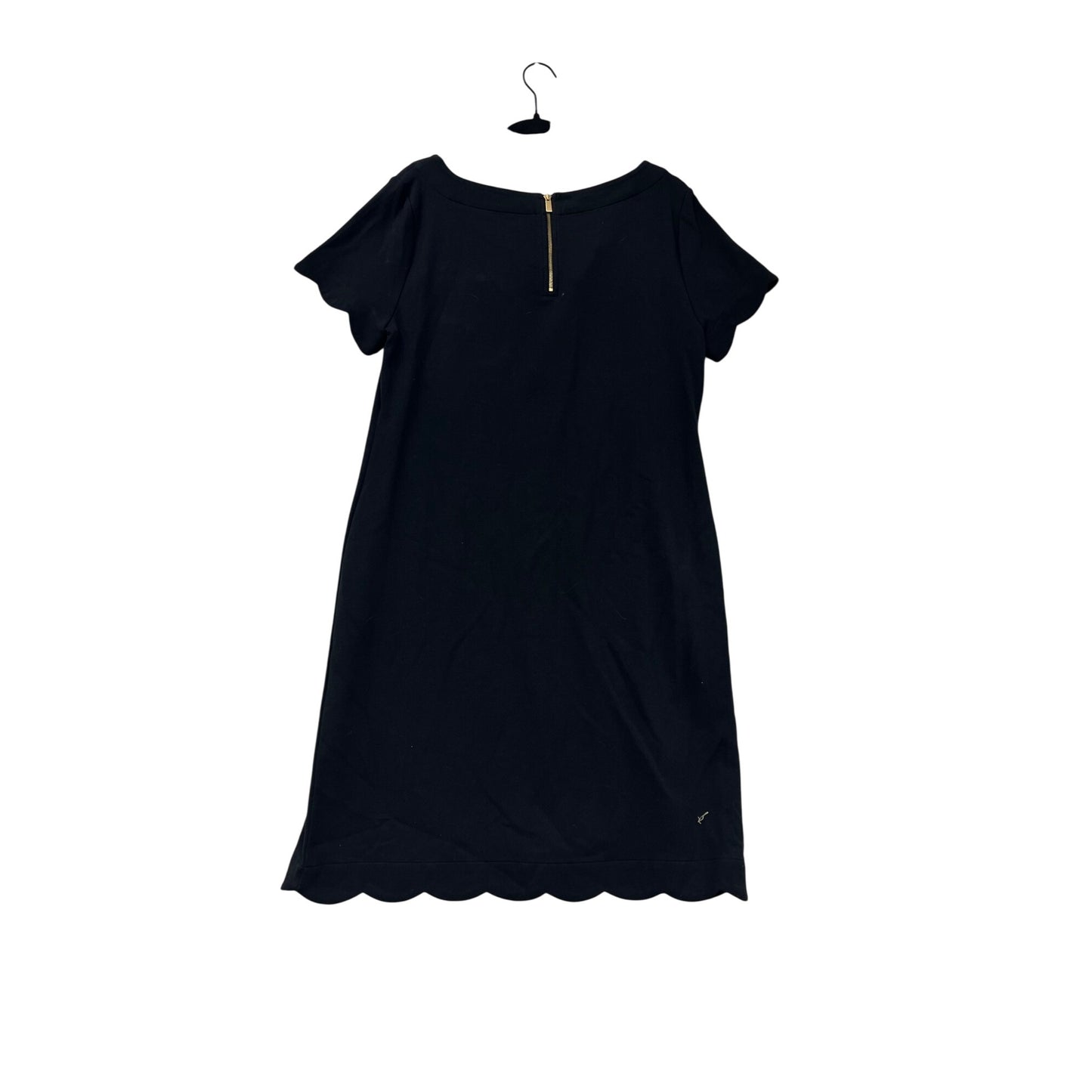 Talbots Womens L Black Scalloped Hem Cotton Short Sleeve Dress #64A