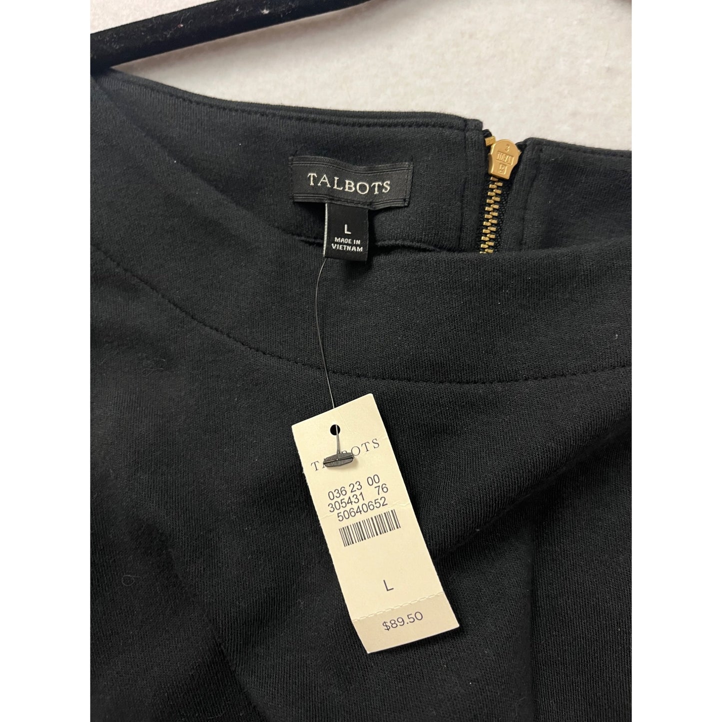 Talbots Womens L Black Scalloped Hem Cotton Short Sleeve Dress #64A