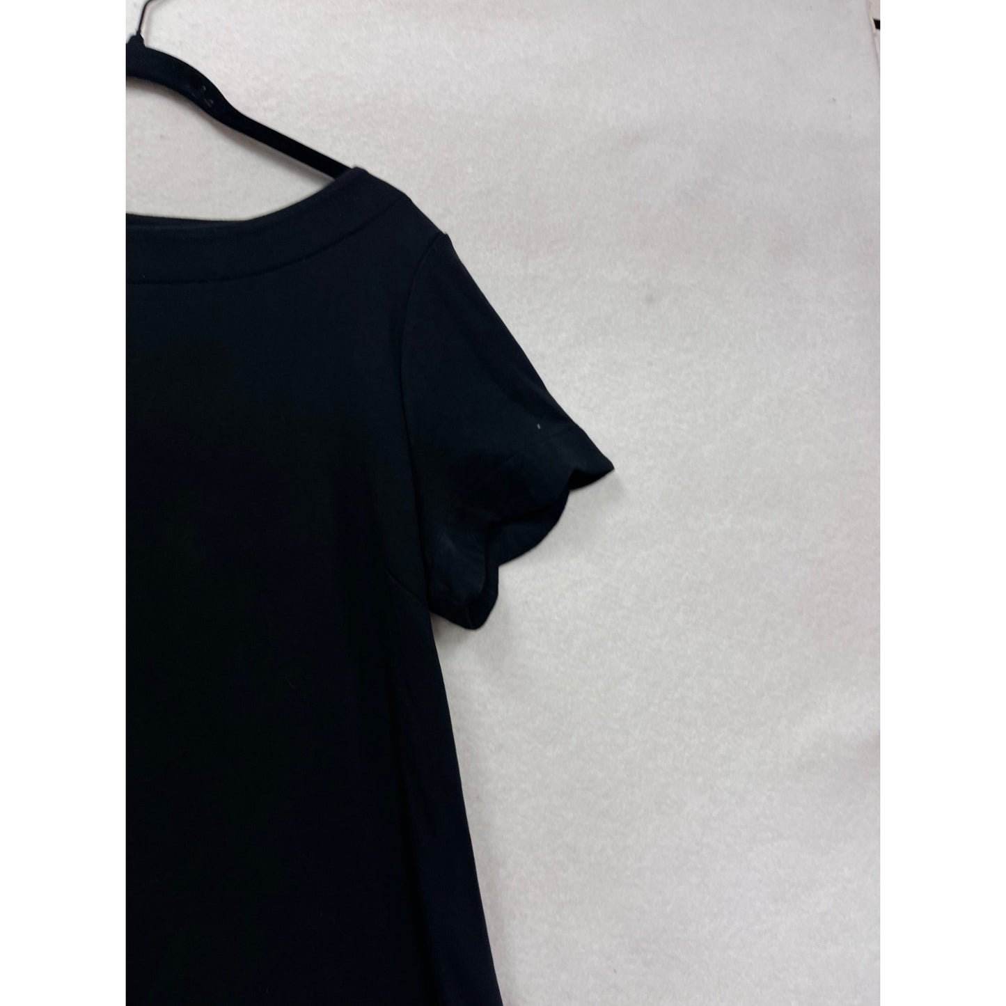 Talbots Womens L Black Scalloped Hem Cotton Short Sleeve Dress #64A