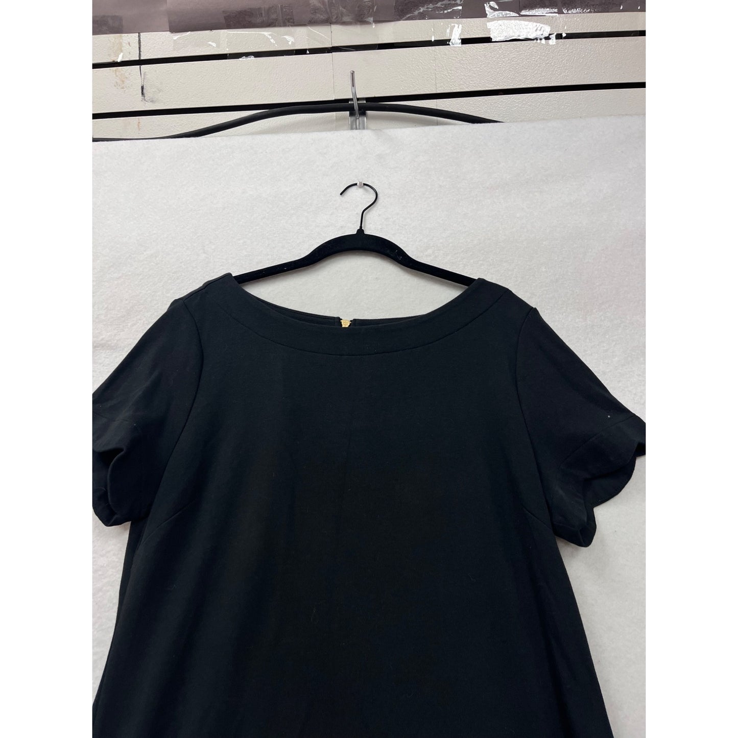 Talbots Womens L Black Scalloped Hem Cotton Short Sleeve Dress #64A