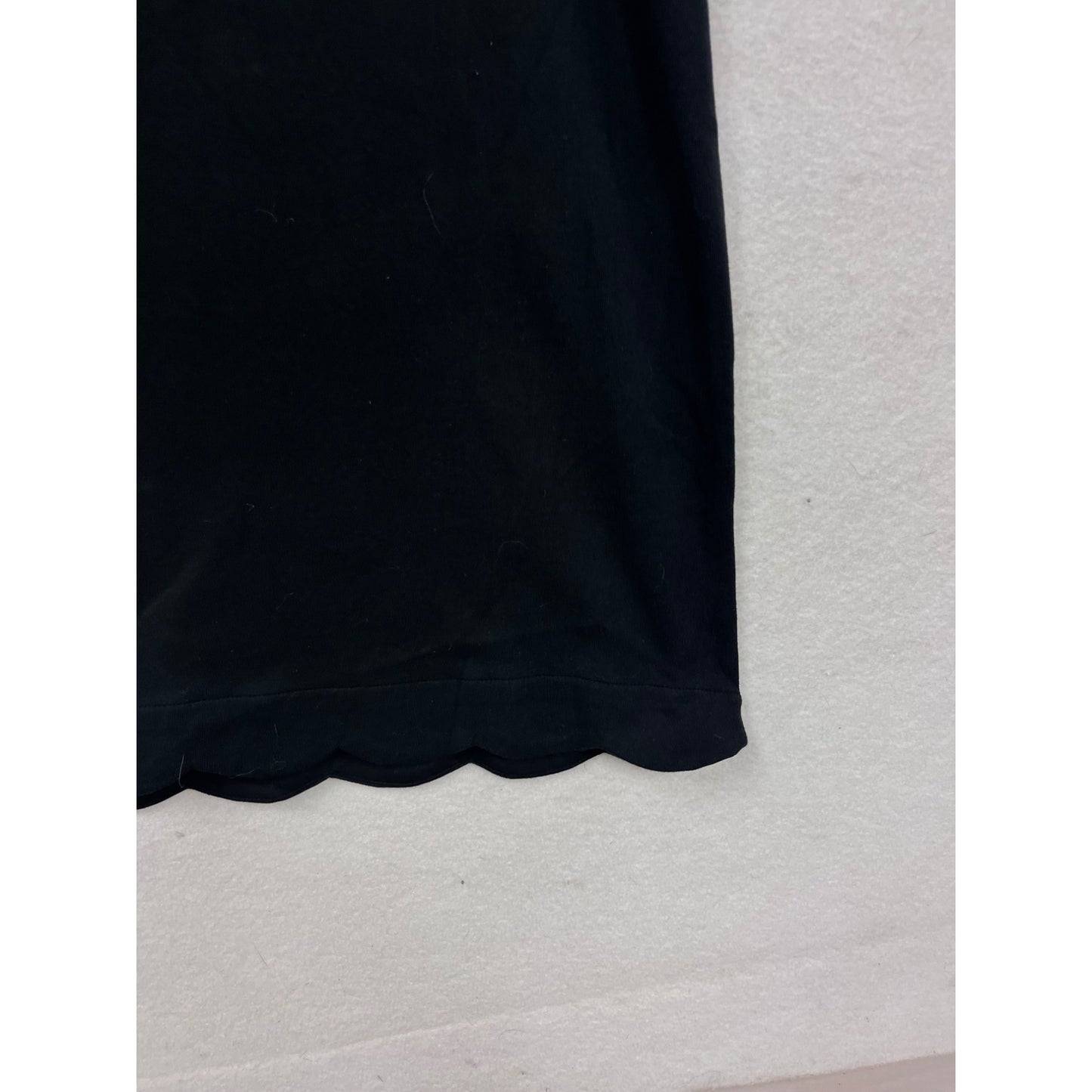 Talbots Womens L Black Scalloped Hem Cotton Short Sleeve Dress #64A