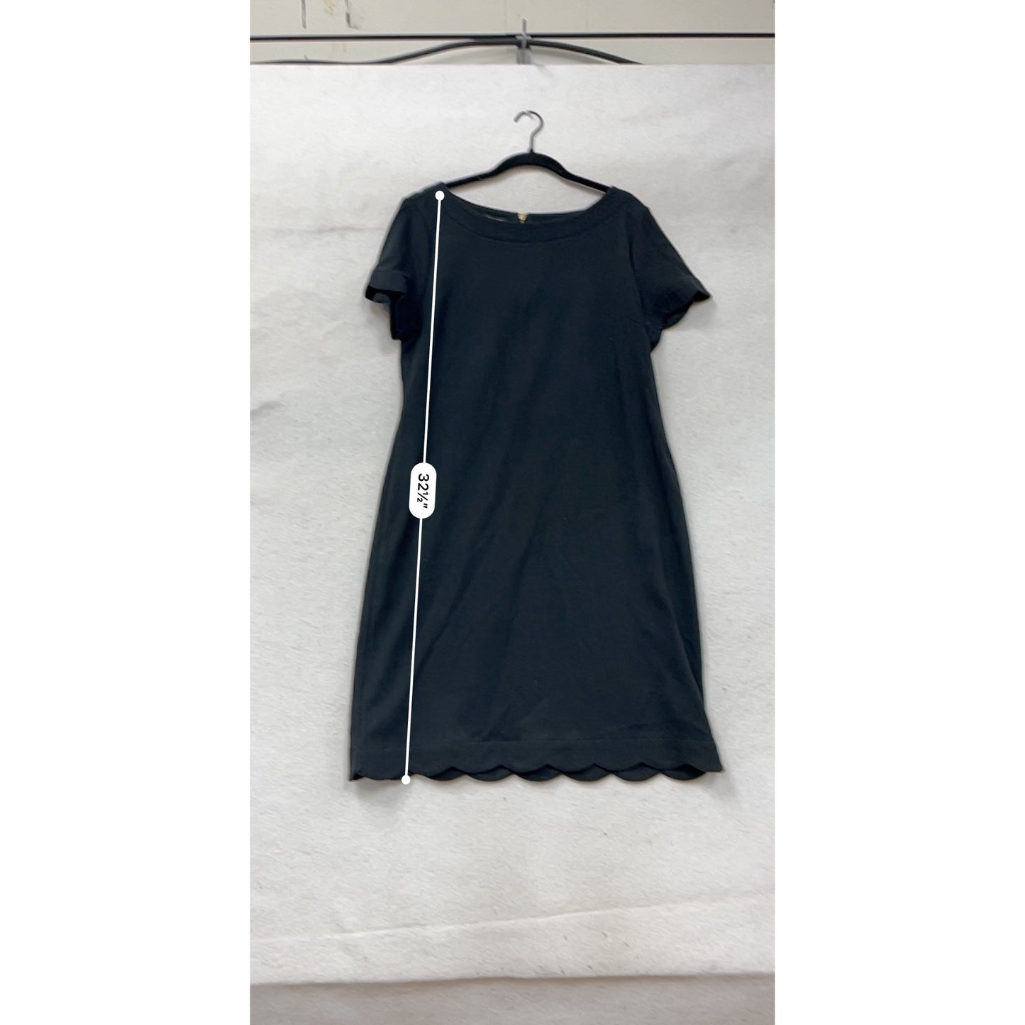 Talbots Womens L Black Scalloped Hem Cotton Short Sleeve Dress #64A