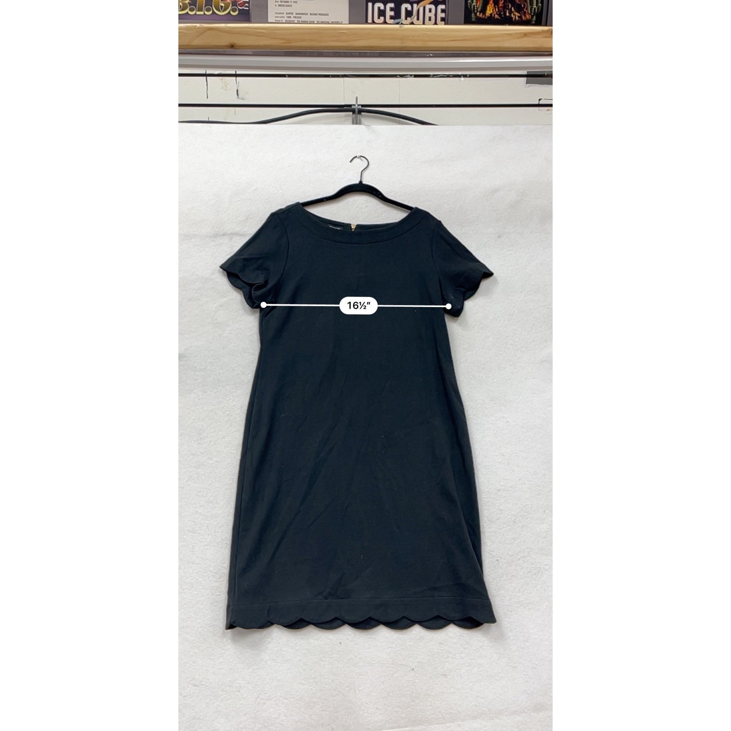 Talbots Womens L Black Scalloped Hem Cotton Short Sleeve Dress #64A