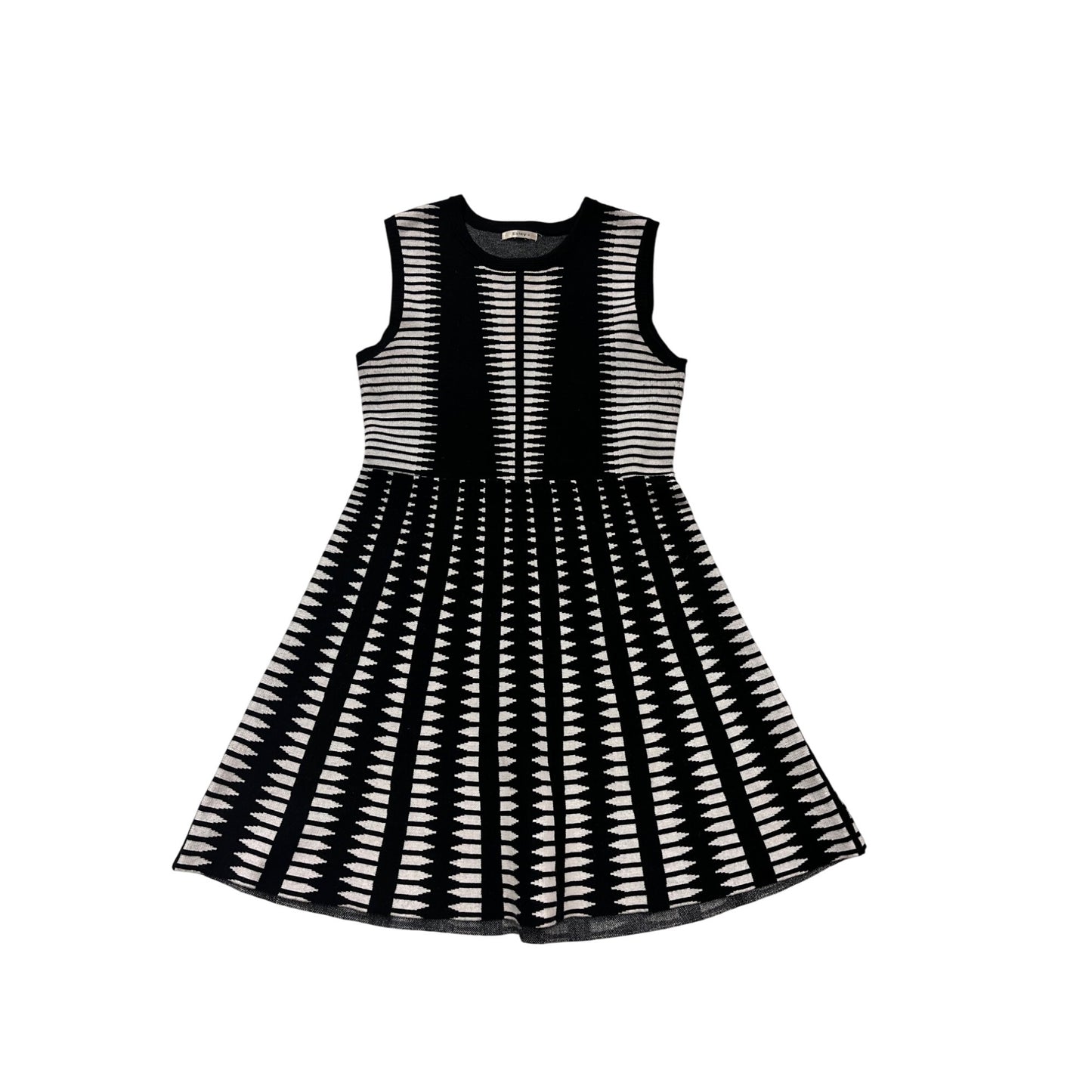 Esley Black & White Sleeveless A-Line Dress With Geometric Pattern #403A