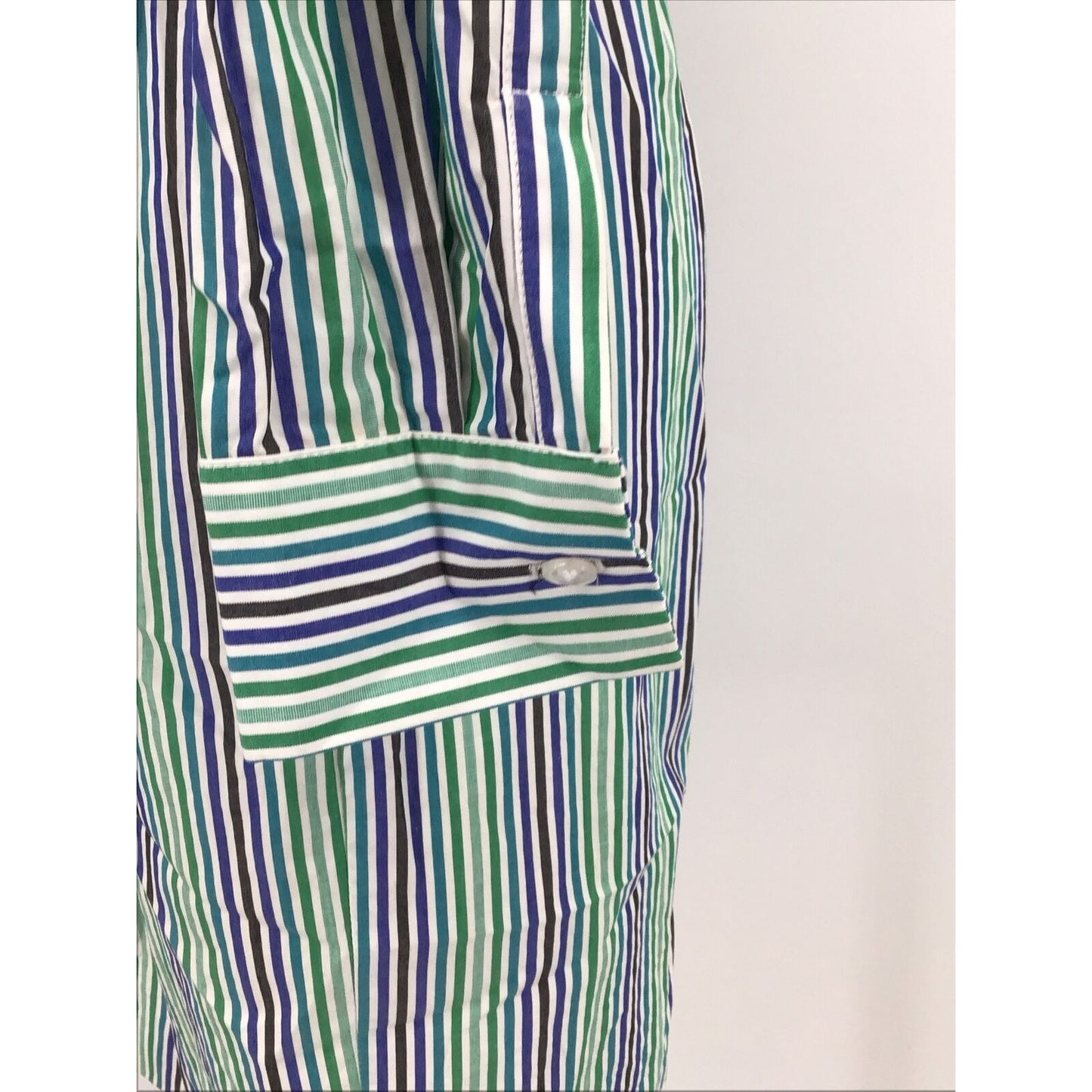 CALVIN KLEIN green blue pinstripe cotton shirt dress tie