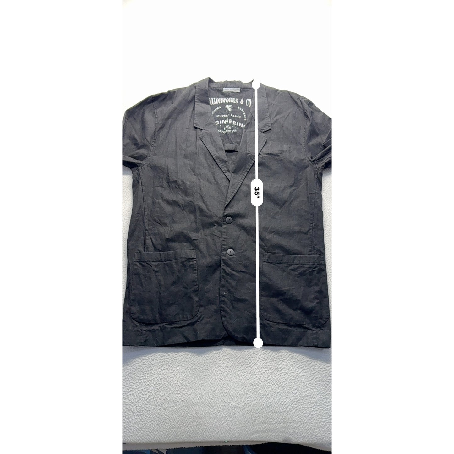 Colorworks & Co. Black Blazer L Linen Blend Two-Button #9076