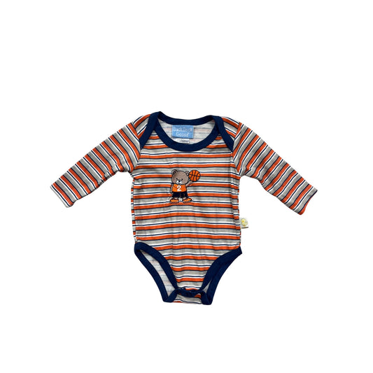Baby Boy Striped Long Sleeve Bodysuit W/ Basketball Bear Embroidery 0-3M #6462
