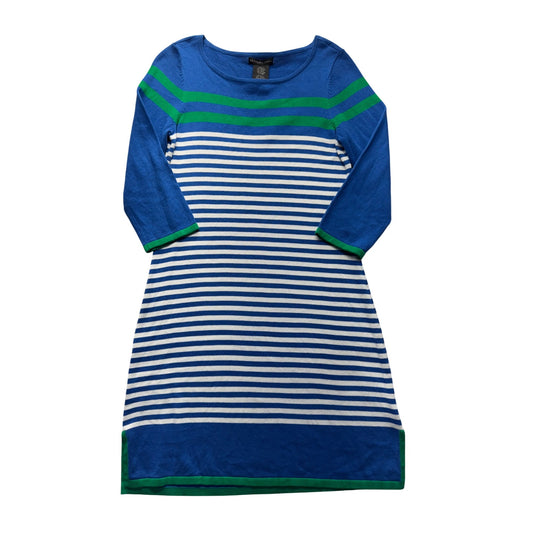 Design History Blue White/Green Striped 3/4 Sleeve Dress S #9158