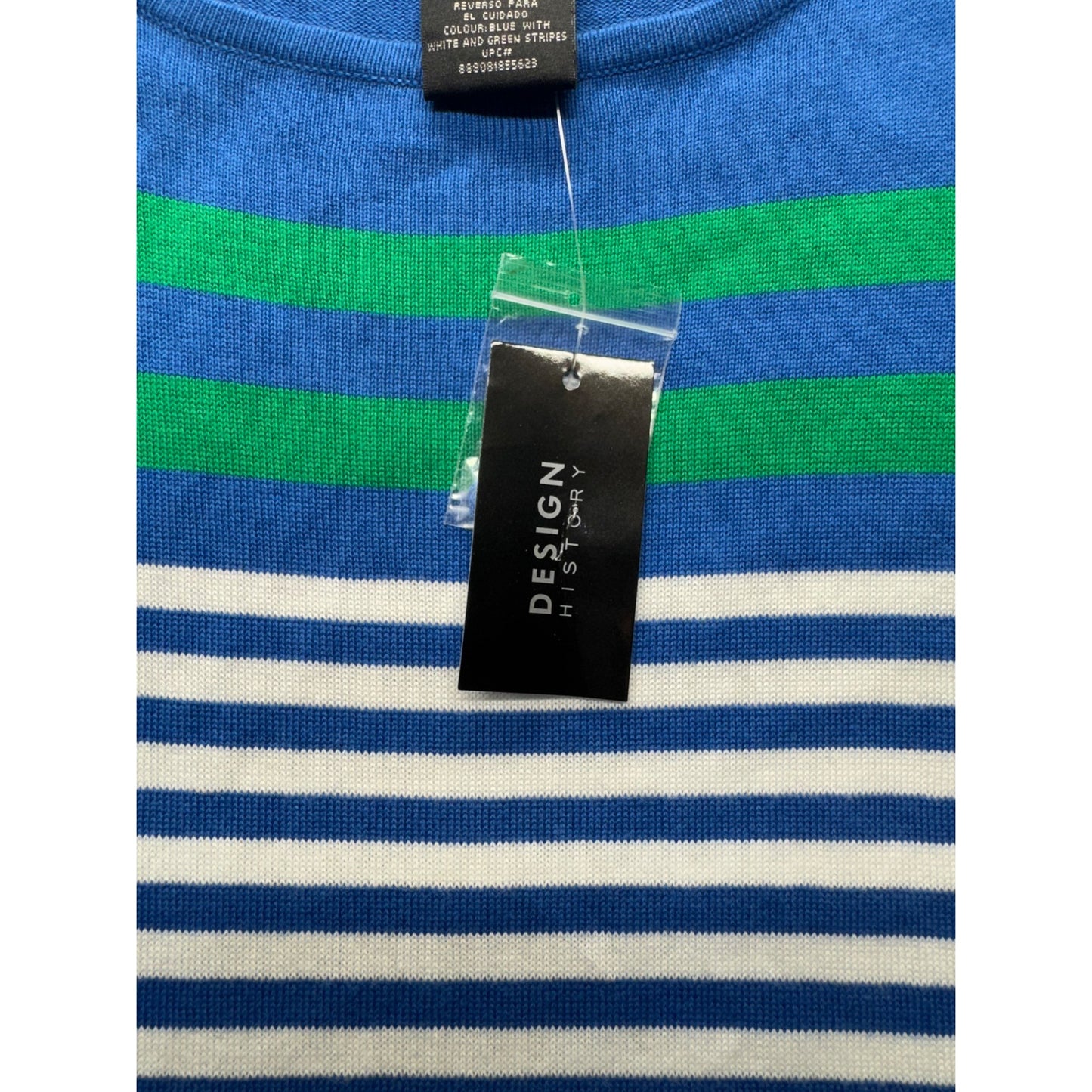 Design History Blue White/Green Striped 3/4 Sleeve Dress S #9158