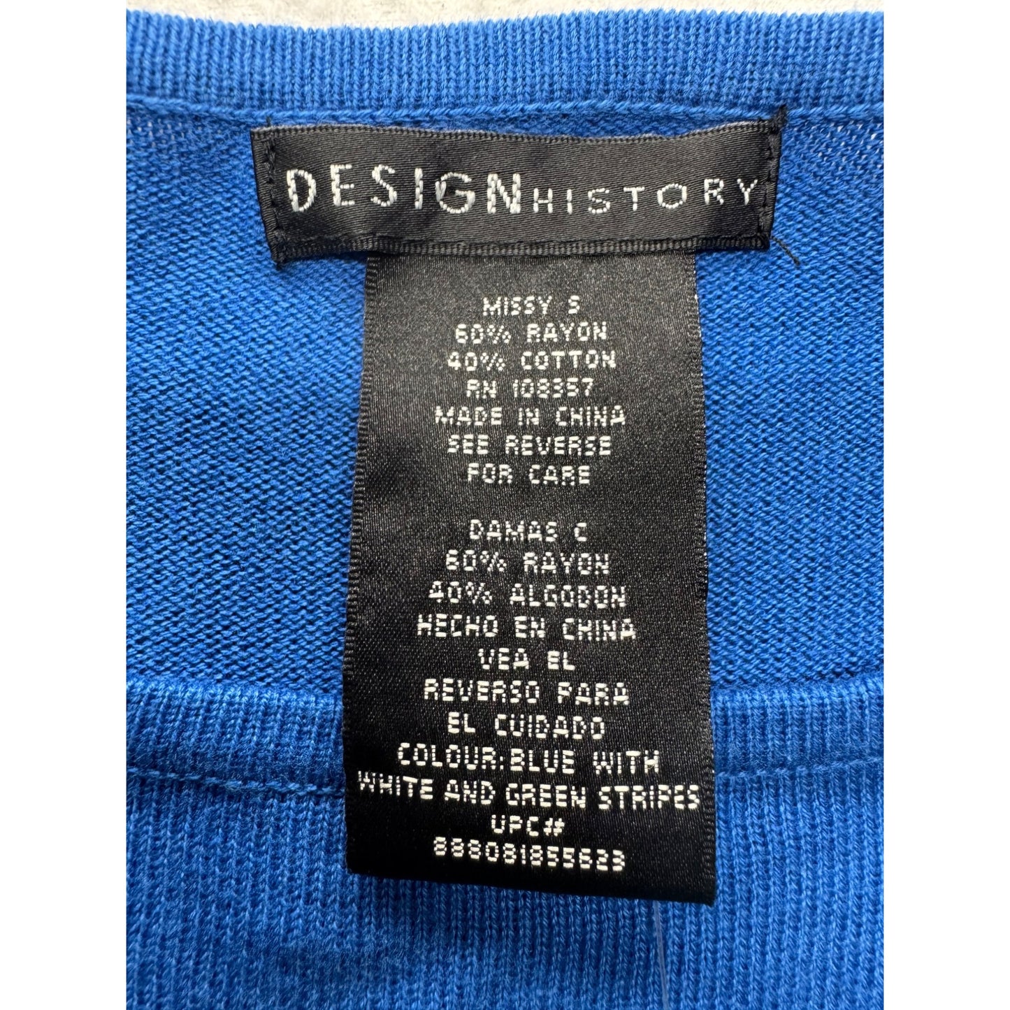 Design History Blue White/Green Striped 3/4 Sleeve Dress S #9158