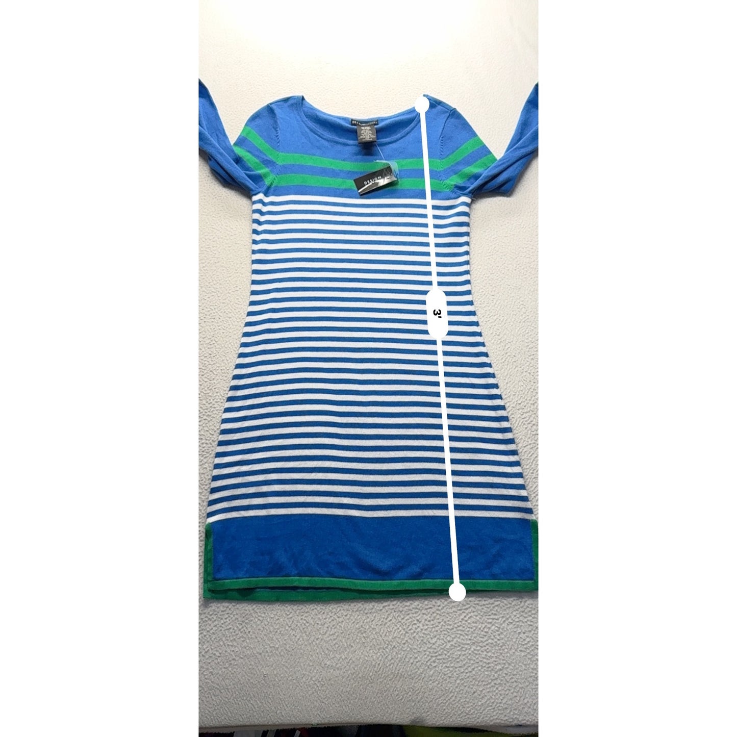 Design History Blue White/Green Striped 3/4 Sleeve Dress S #9158