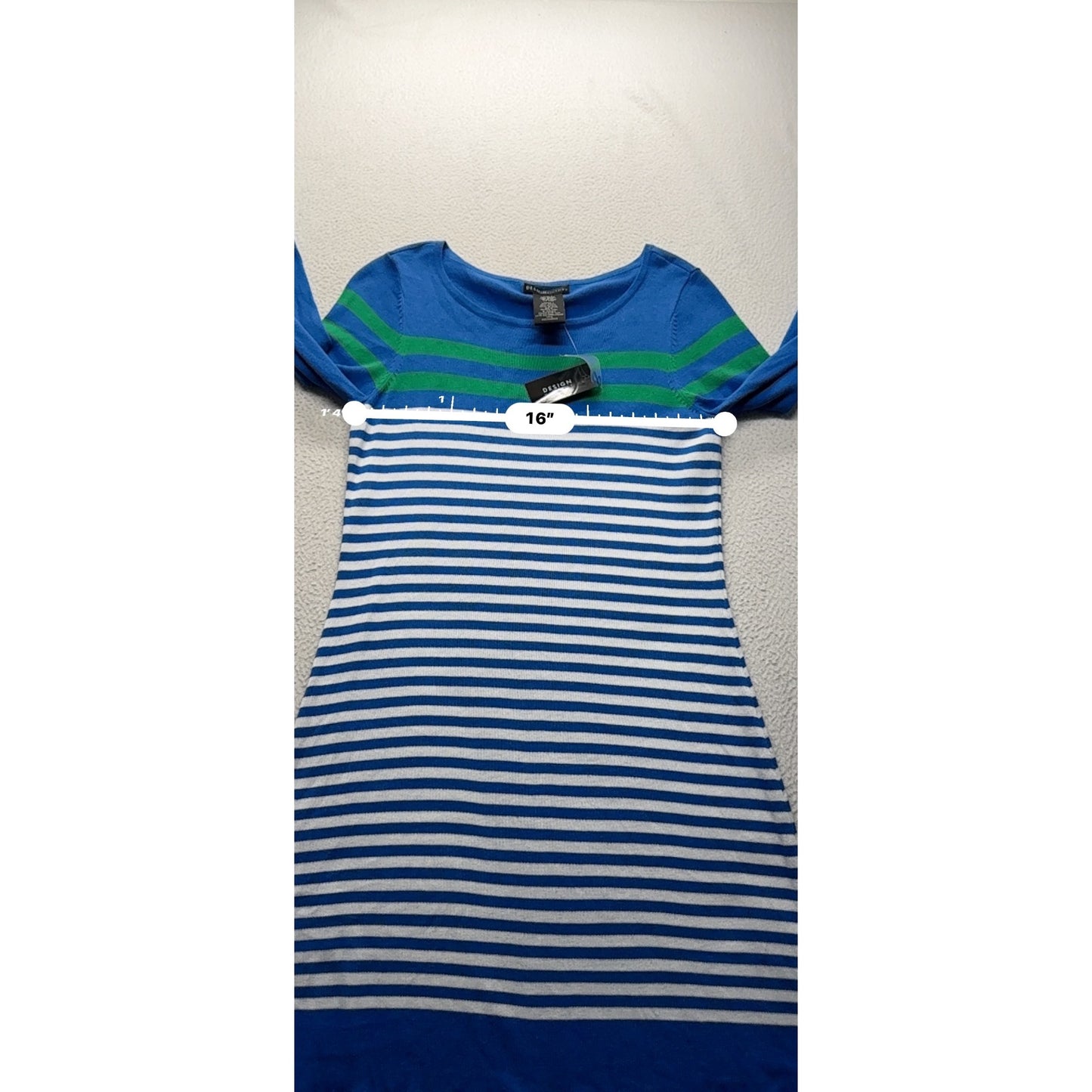 Design History Blue White/Green Striped 3/4 Sleeve Dress S #9158