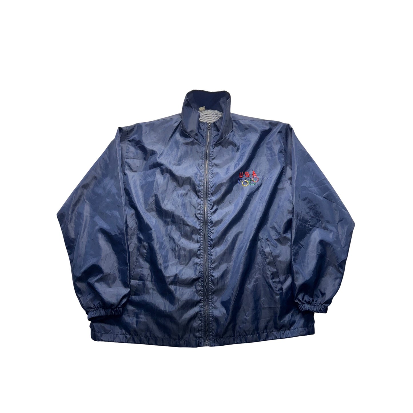 Vintage USA Olympics Navy Blue Windbreaker XXL Polyester Zip-Up Jacket #9356