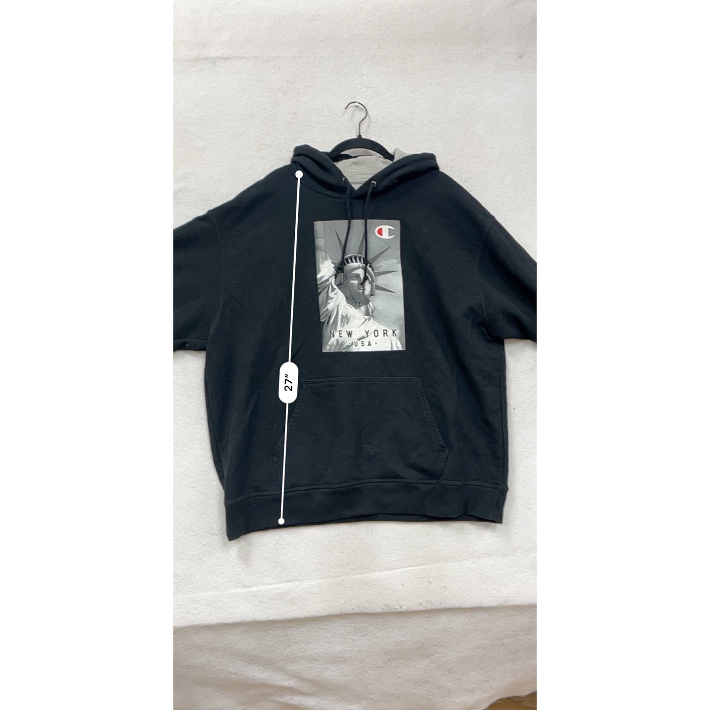 Champion Mens 2XL Black Hoodie With New York Statue Of Liberty Graphic #80A