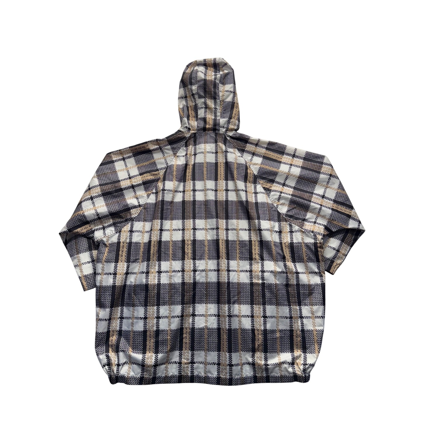 ShedRain Hooded Plaid Rain Poncho Jacket S Lightweight Beige/Black 30"x28" #9354