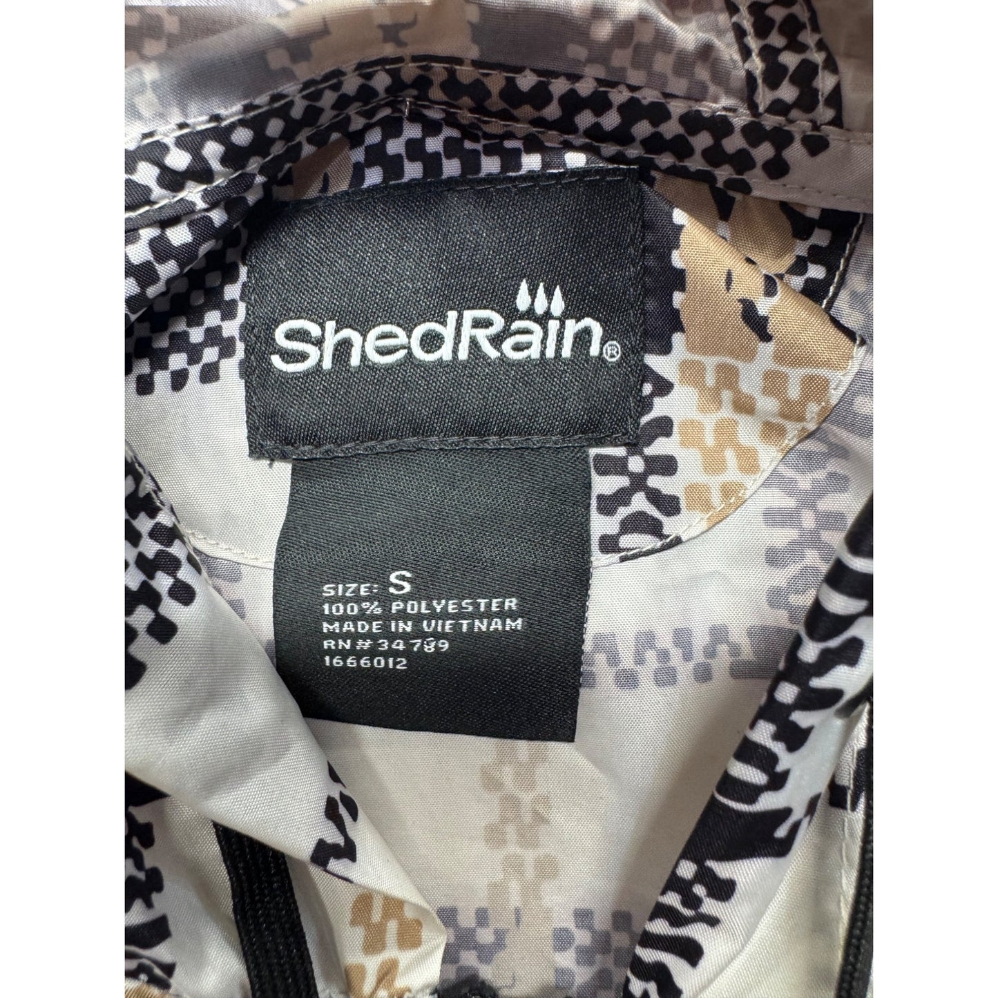 ShedRain Hooded Plaid Rain Poncho Jacket S Lightweight Beige/Black 30"x28" #9354