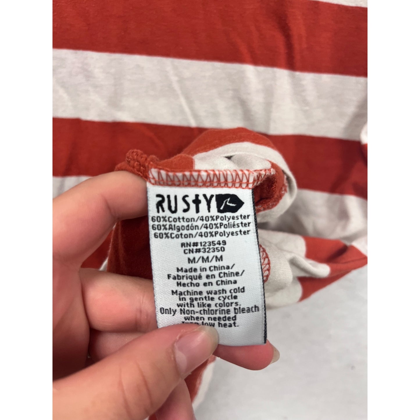 Rusty Mens Striped T-Shirt Red & White M #671A