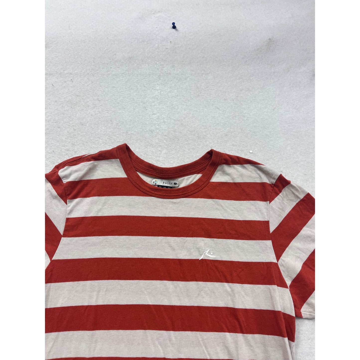 Rusty Mens Striped T-Shirt Red & White M #671A
