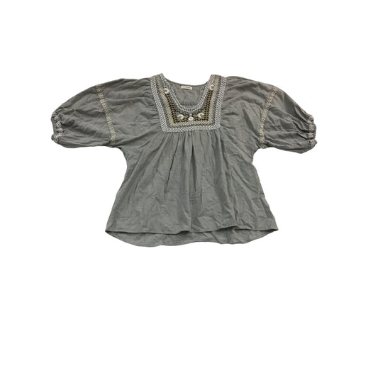 Bubble sleeve embroidered top