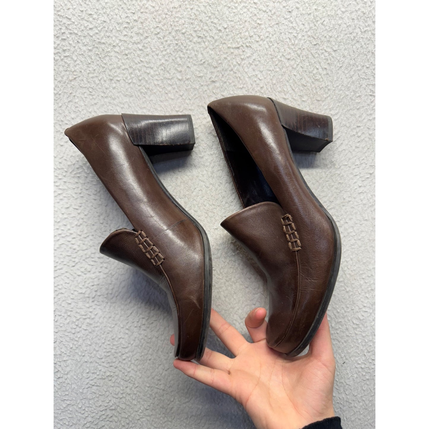 Franco Sarto Brown Leather Heeled Loafers Size 8 #9450