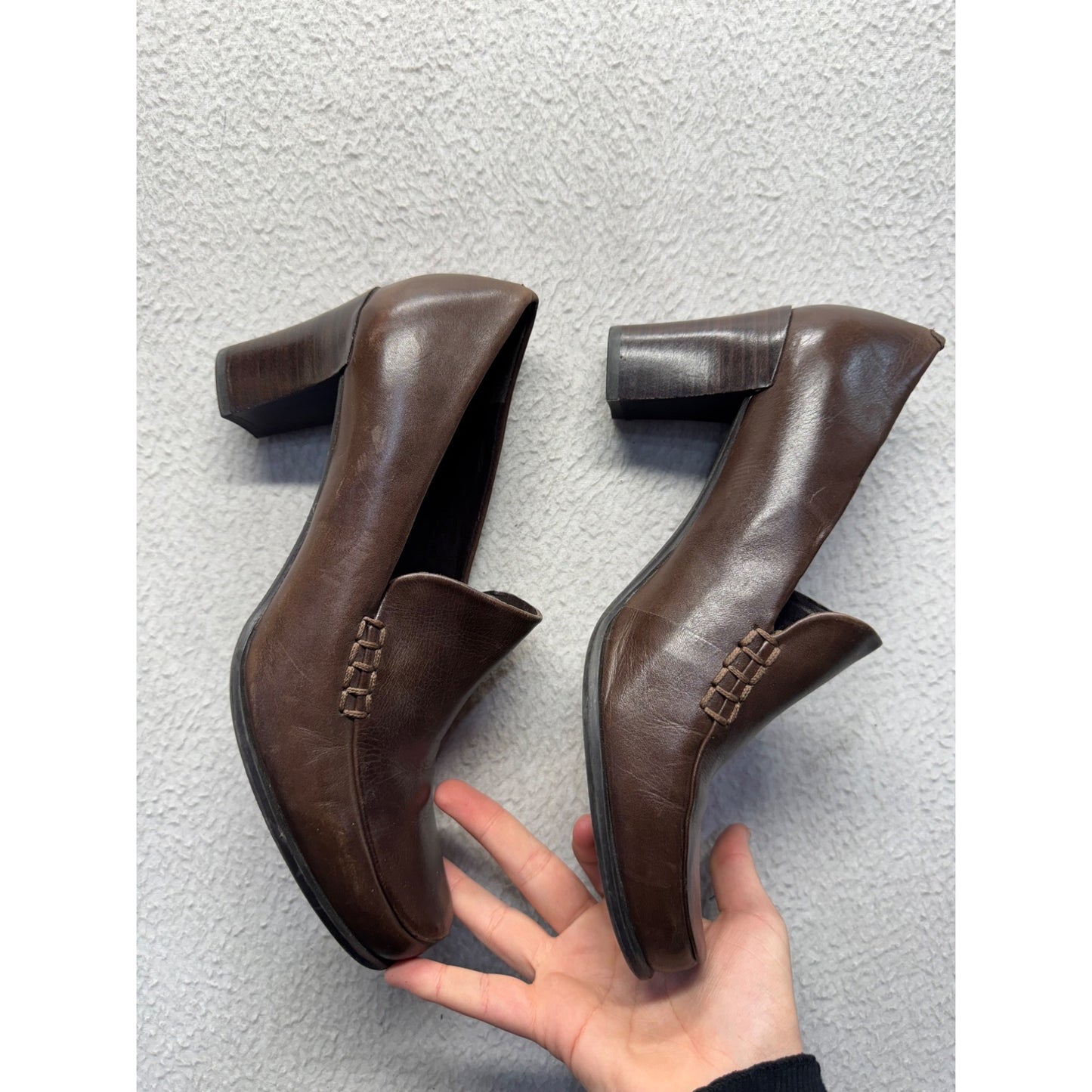 Franco Sarto Brown Leather Heeled Loafers Size 8 #9450