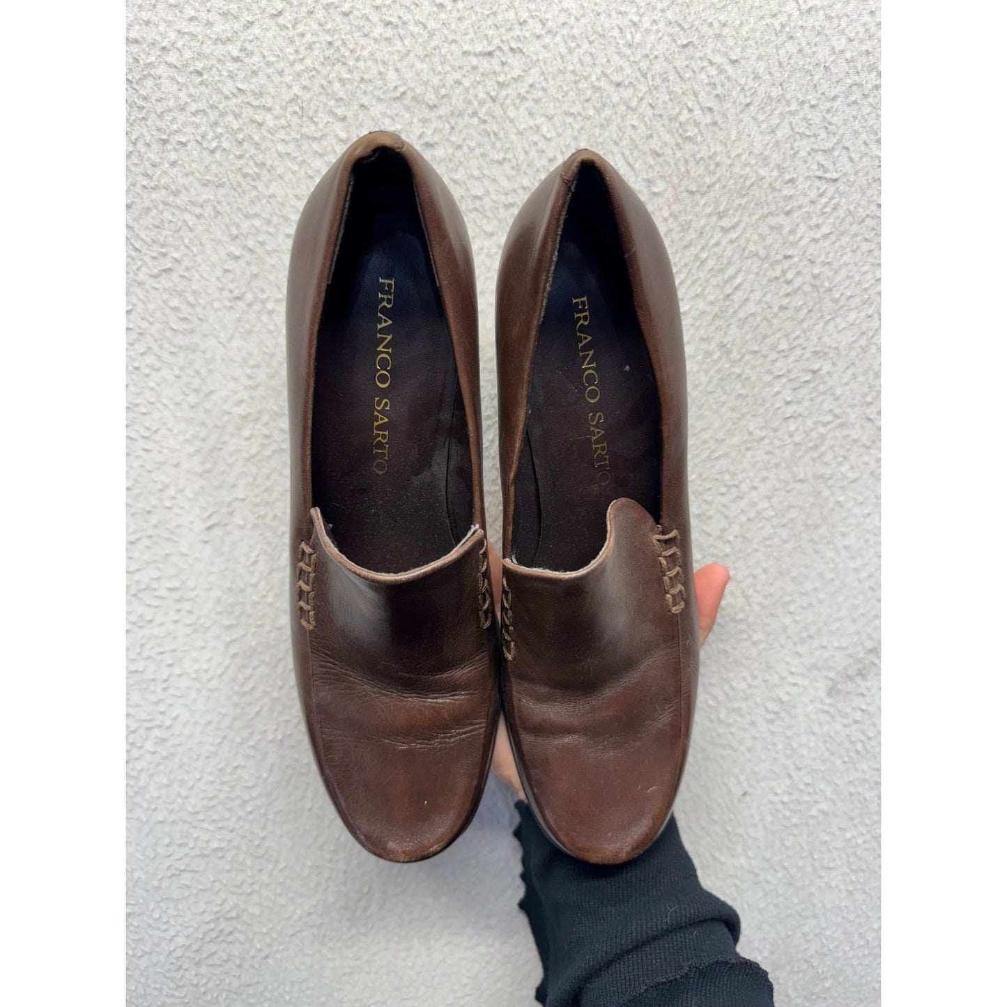 Franco Sarto Brown Leather Heeled Loafers Size 8 #9450