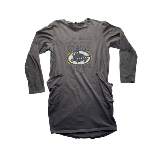 Packers Football Graphic Long Sleeve Gray Tunic Dress With Pockets #7239