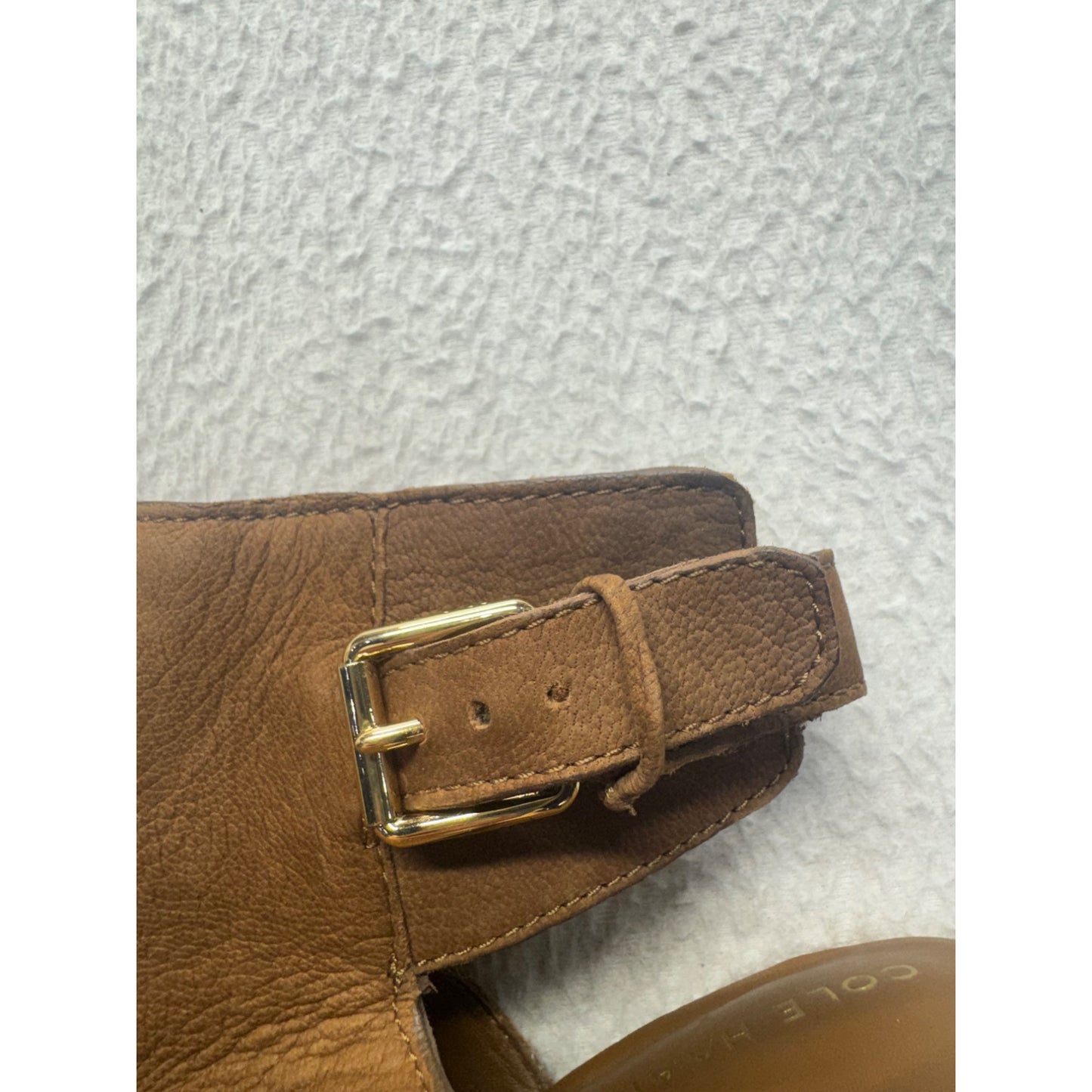 Brown Leather Block Heel Ankle Boots With Buckle Strap Size 7B #9796