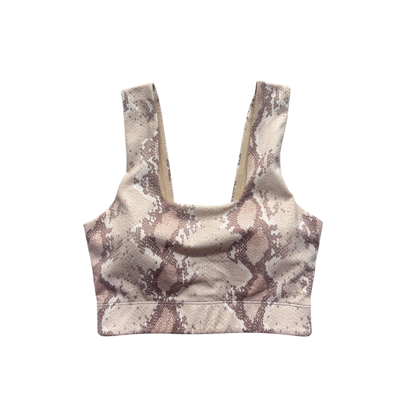 Varley XS Snake Print Sports Bra Beige & Brown Stretch Fabric #3B