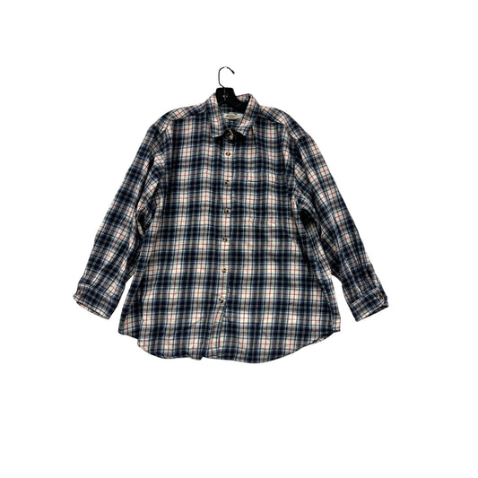 Eddie Bauer Plaid Button-Up Shirt Size L 100% Cotton Blue/White #8322