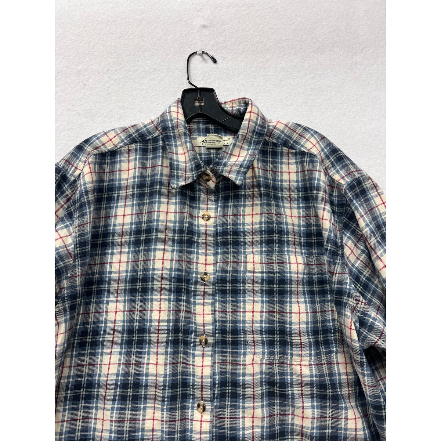Eddie Bauer Plaid Button-Up Shirt Size L 100% Cotton Blue/White #8322