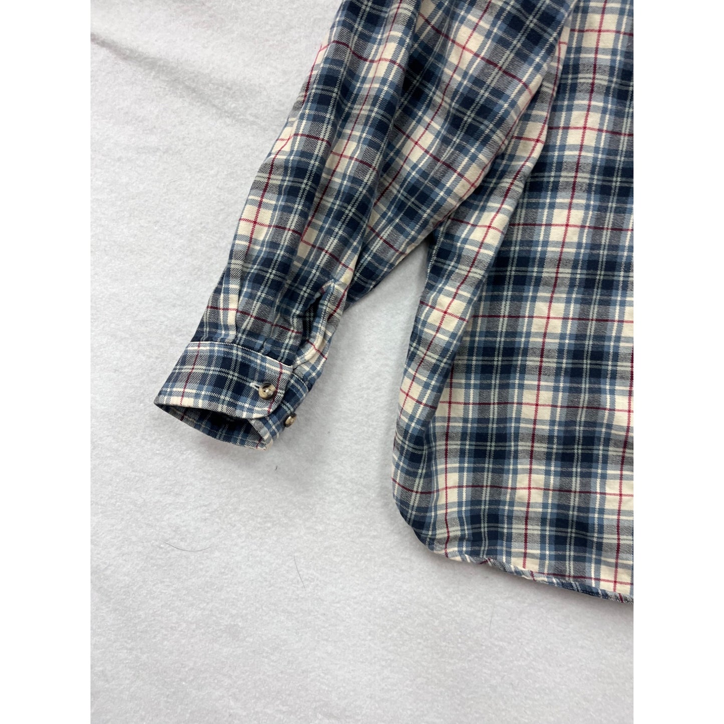 Eddie Bauer Plaid Button-Up Shirt Size L 100% Cotton Blue/White #8322