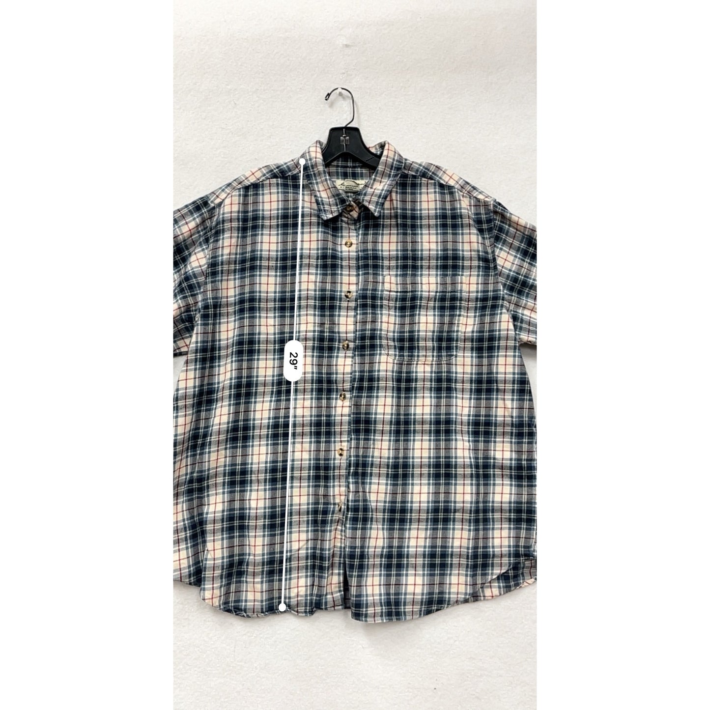Eddie Bauer Plaid Button-Up Shirt Size L 100% Cotton Blue/White #8322