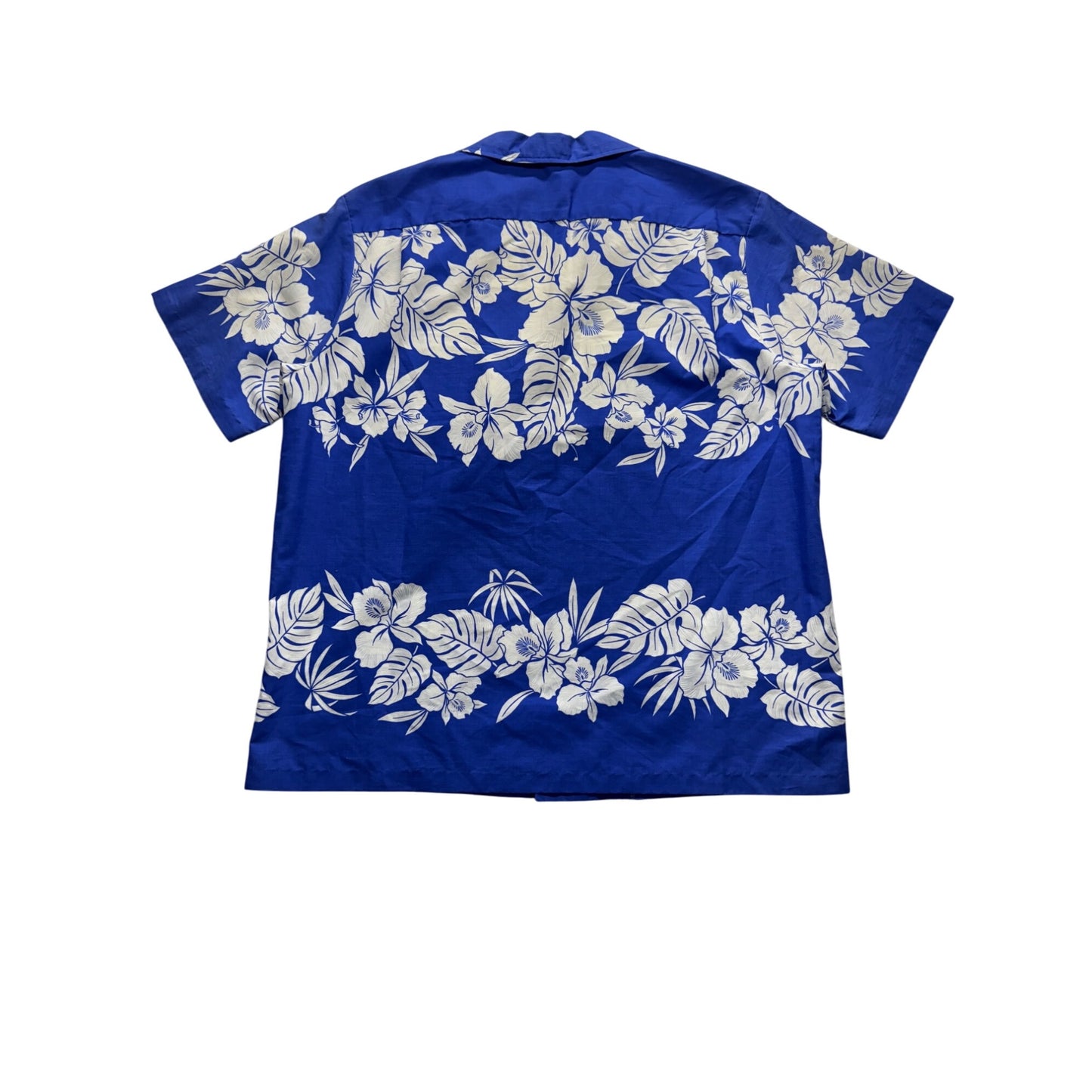 Vintage Helenas Hawaiian Blue & White Floral Button-Up Shirt With Pocket #9577