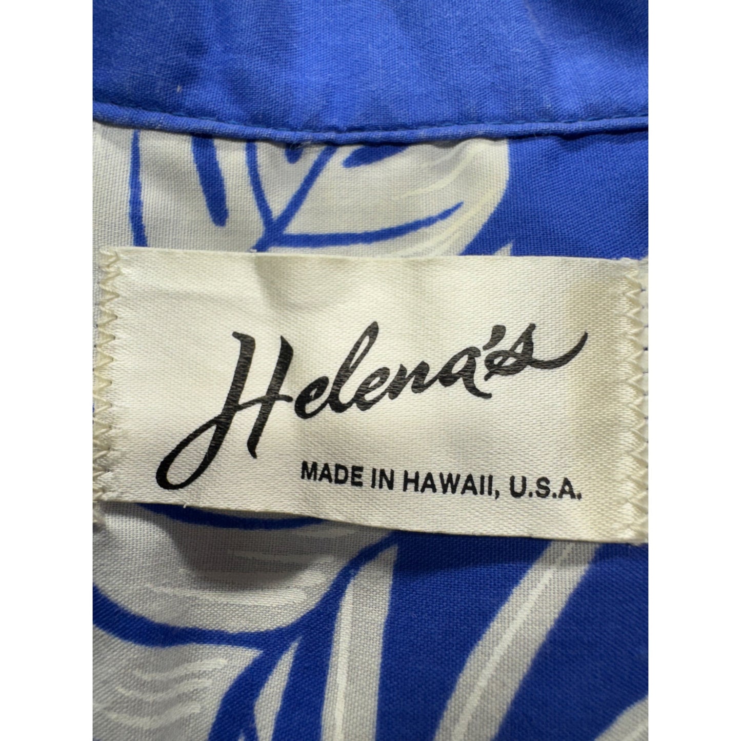 Vintage Helenas Hawaiian Blue & White Floral Button-Up Shirt With Pocket #9577