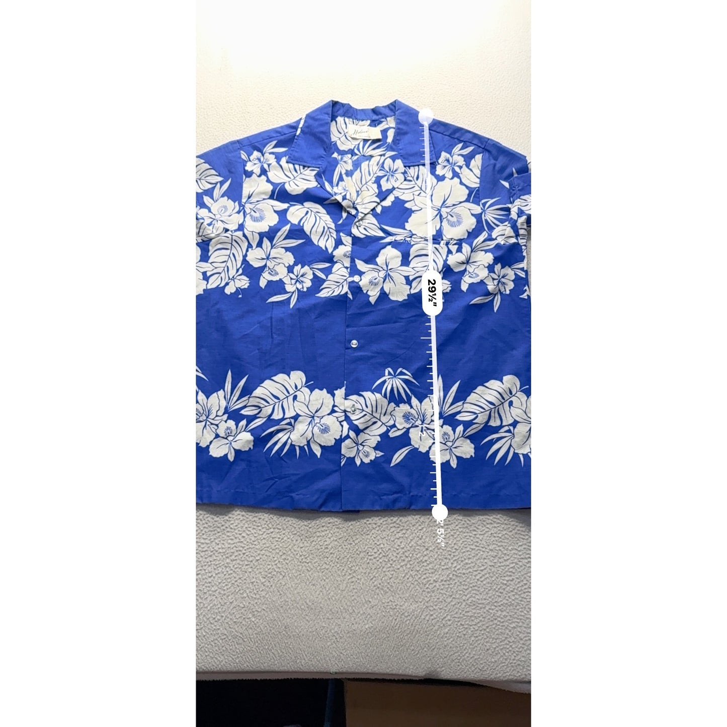 Vintage Helenas Hawaiian Blue & White Floral Button-Up Shirt With Pocket #9577