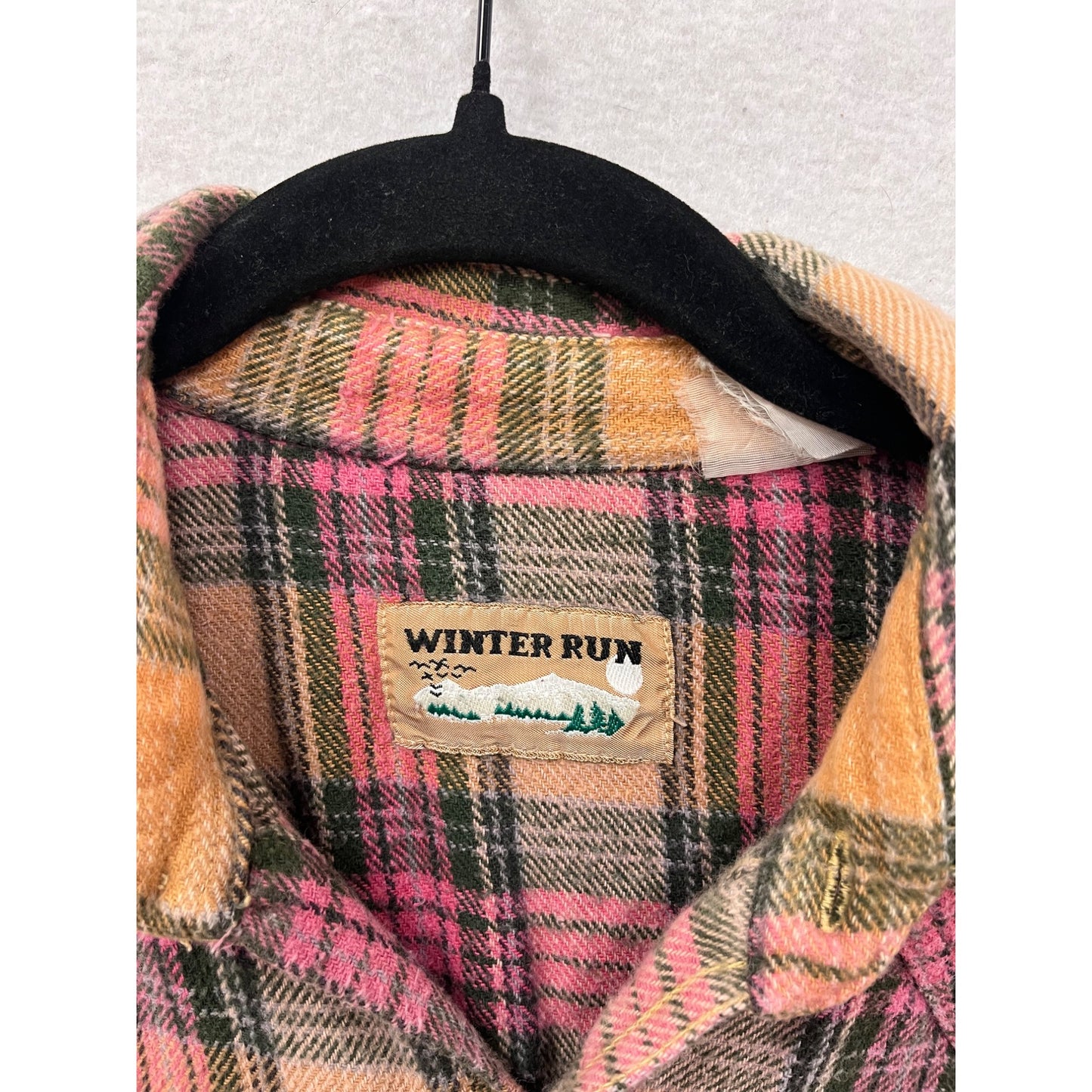 Vintage Winter Run Womens XL Plaid Button-Up Flannel Shirt Pink/Beige #8967