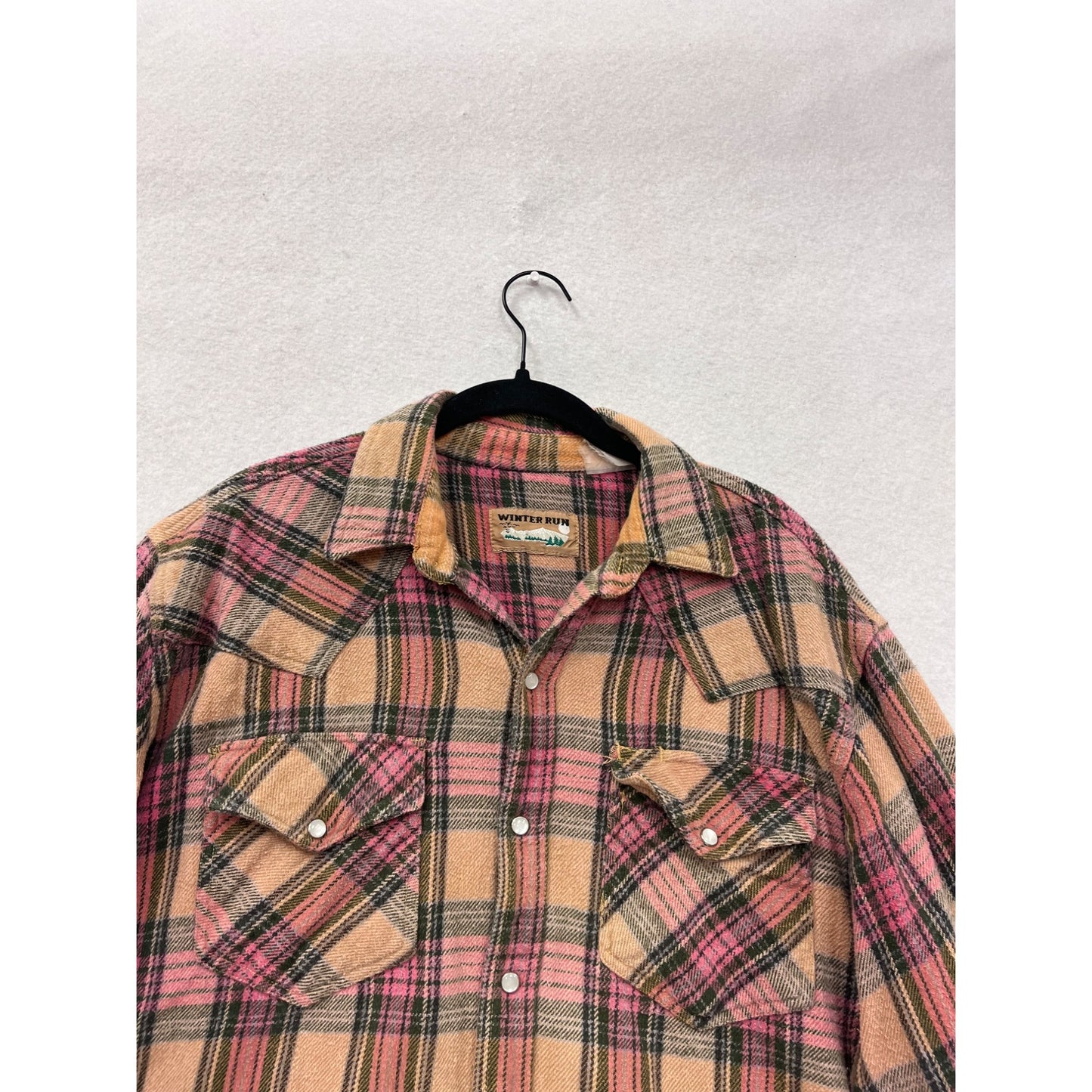Vintage Winter Run Womens XL Plaid Button-Up Flannel Shirt Pink/Beige #8967
