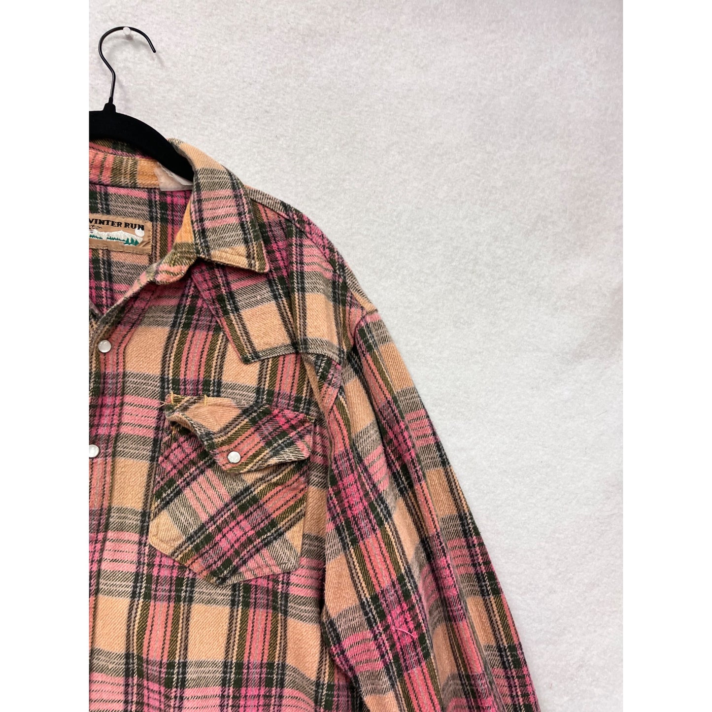 Vintage Winter Run Womens XL Plaid Button-Up Flannel Shirt Pink/Beige #8967