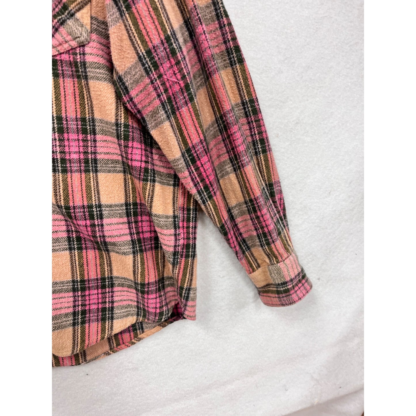 Vintage Winter Run Womens XL Plaid Button-Up Flannel Shirt Pink/Beige #8967