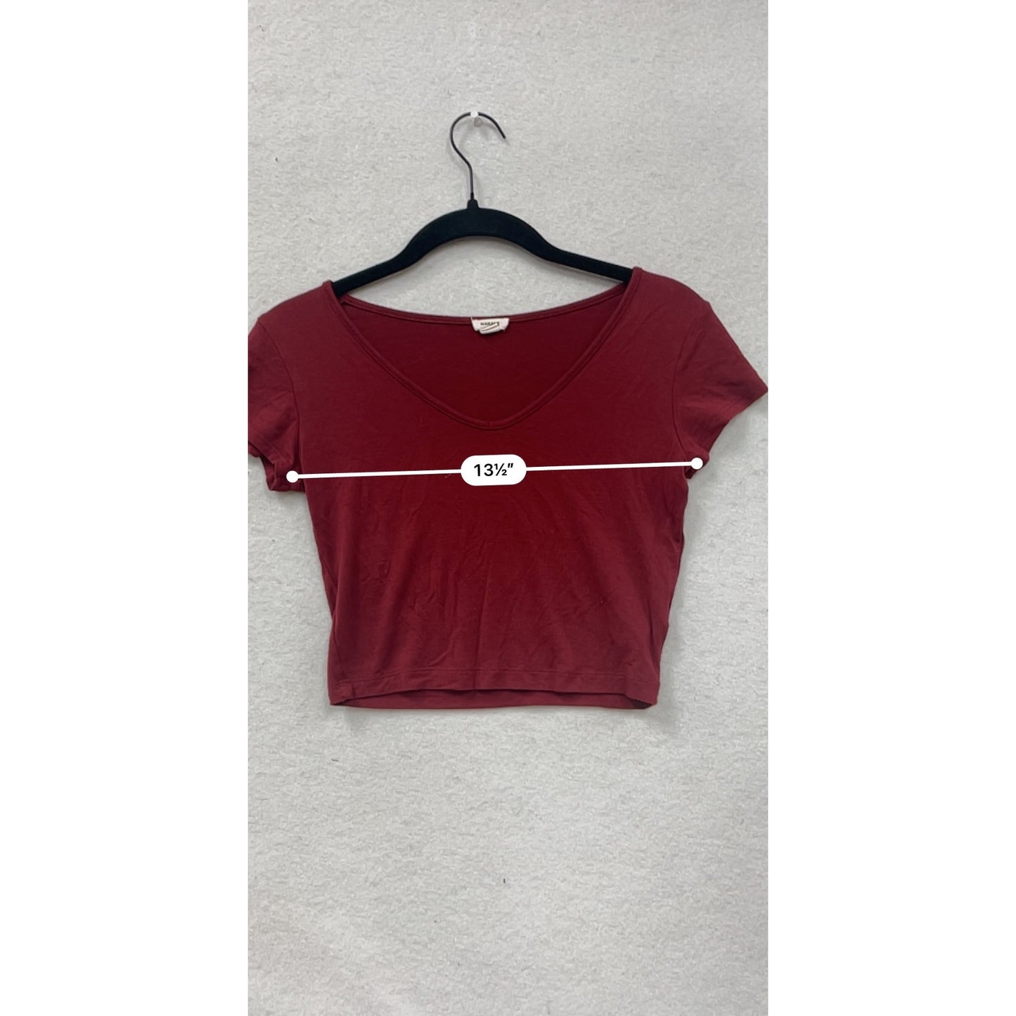 Garage Womens Small Burgundy V-Neck Short Sleeve Crop Top #8414
