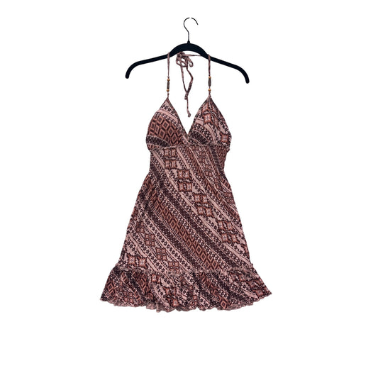 Guess Womens Medium Pink Geometric Print Halter Dress With Ruffle Hem #6687