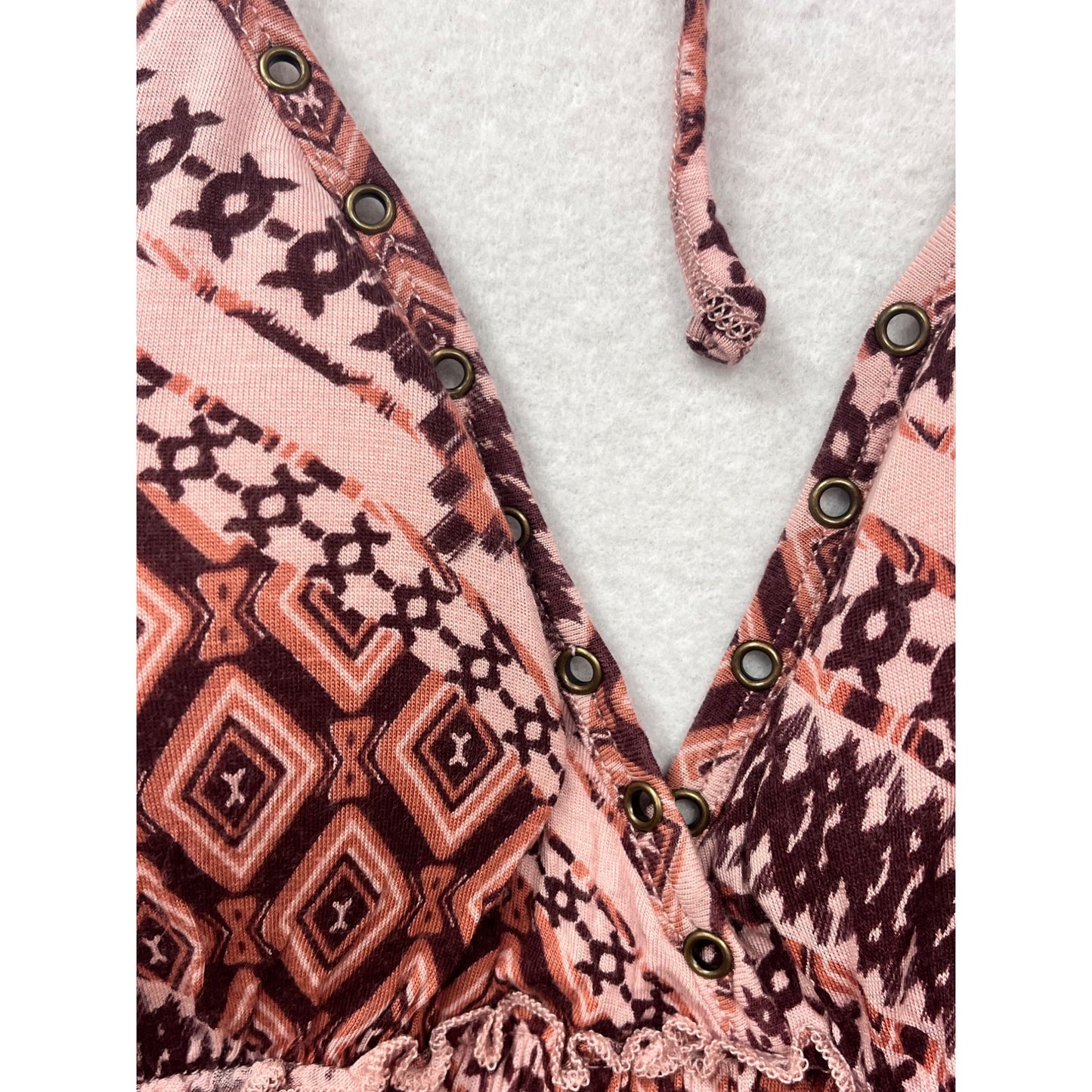 Guess Womens Medium Pink Geometric Print Halter Dress With Ruffle Hem #6687